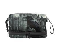 Beauty case a doppio strato con corvo sul vecchio castello da parete, per donne e ragazze, trousse da viaggio per trucchi, pratica borsa organizer con scomparto per pennelli, Multi, 27x15x14