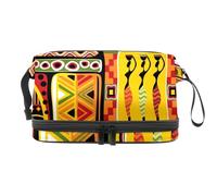 Beauty case a doppio strato con decorazione della cultura africana per donne e ragazze, borsa da viaggio per trucchi pratica borsa organizer con scomparto per pennelli, Multi, 27x15x14 cm/10.6x5.9x5.5