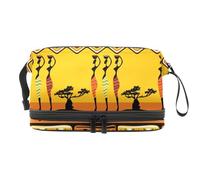 Beauty case a doppio strato con decorazione della cultura africana, per donne e ragazze, borsa da viaggio per trucchi e trucchi, pratica borsa organizer con scomparto per pennelli, Multi, 27x15x14