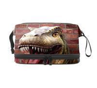Beauty case a doppio strato con dinosauro attraverso il muro di mattoni, per donne e ragazze, borsa da viaggio per trucchi pratica borsa organizer con scomparto per pennelli, Multi, 27x15x14