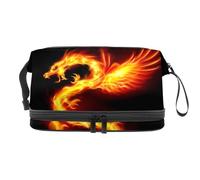 Beauty case a doppio strato con drago di fuoco con ali simbolo della saggezza, per donne e ragazze, borsa da viaggio per trucchi pratica borsa organizer con scomparto per pennelli, Multi, 27x15x14