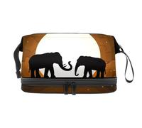 Beauty case a doppio strato con due elefanti e ombre sotto la luna, per donne e ragazze, trousse da viaggio per trucchi, pratica borsa organizer con scomparto per pennelli, Multi, 27x15x14