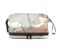 Beauty case a doppio strato con due lepri e conigli, per donne e ragazze, borsa da viaggio per trucchi e trucchi, pratica borsa organizer con scomparto per pennelli, Multi, 27x15x14 cm/10.6x5.9x5.5