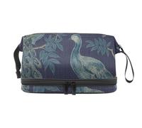 Beauty case a doppio strato con due pavoni su rami, per donne e ragazze, borsa da viaggio per trucchi pratica borsa organizer con scomparto per pennelli, Multi, 27x15x14 cm/10.6x5.9x5.5 in, Beauty