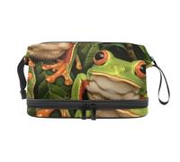 Beauty case a doppio strato con due rane su foglia, per donne e ragazze, borsa da viaggio per trucchi, pratica borsa organizer con scomparto per pennelli, Multi, 27x15x14 cm/10.6x5.9x5.5 in, Beauty