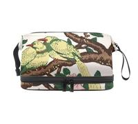 Beauty case a doppio strato con due uccelli su un ramo con fiore per donne e ragazze, borsa da viaggio per trucchi pratica borsa organizer con scomparto per pennelli, Multi, 27x15x14 cm/10.6x5.9x5.5