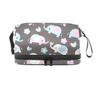 Beauty case a doppio strato con elefante carino per donne e ragazze, trousse da viaggio per trucchi, pratica borsa organizer con scomparto per pennelli, Multi, 27x15x14 cm/10.6x5.9x5.5 in, Beauty case