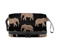Beauty case a doppio strato con elefante marrone ornamentale per donne e ragazze, borsa da viaggio per trucchi pratica borsa organizer con scomparto per pennelli, Multi, 27x15x14 cm/10.6x5.9x5.5 in,