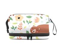 Beauty case a doppio strato con famiglia di orsetti e fiori, per donne e ragazze, borsa da viaggio per trucchi pratica borsa organizer con scomparto per pennelli, Multi, 27x15x14 cm/10.6x5.9x5.5 in,