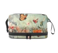 Beauty case a doppio strato con farfalle che volano sul cosmo e fiori, per donne e ragazze, borsa da viaggio per trucchi, pratica borsa organizer con scomparto per pennelli, Multi, 27x15x14