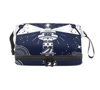 Beauty case a doppio strato con faro sulla bussola in caso di tempesta, per donne e ragazze, borsa da viaggio per trucchi pratica borsa organizer con scomparto per pennelli, Multi, 27x15x14