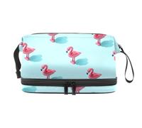 Beauty case a doppio strato con fenicotteri rosa e ombre per donne e ragazze, borsa da viaggio per trucchi pratica borsa organizer con scomparto per pennelli, Multi, 27x15x14 cm/10.6x5.9x5.5 in,