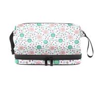 Beauty case a doppio strato con fiore azzurro e rosa, per donne e ragazze, borsa da viaggio per trucchi pratica borsa organizer con scomparto per pennelli, Multi, 27x15x14 cm/10.6x5.9x5.5 in, Beauty