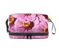 Beauty case a doppio strato con fiori rosa con anima gialla per donne e ragazze, borsa da viaggio per trucchi pratica borsa organizer con scomparto per pennelli, Multi, 27x15x14 cm/10.6x5.9x5.5 in,