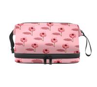 Beauty case a doppio strato con fiori rosa e ombre, per donne e ragazze, borsa da viaggio per trucchi, pratica borsa organizer con scomparto per pennelli, Multi, 27x15x14 cm/10.6x5.9x5.5 in, Beauty