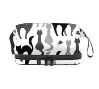 Beauty case a doppio strato con gatti e topi neri e grigi, per donne e ragazze, trousse da viaggio per trucchi, pratica borsa organizer con scomparto per pennelli, Multi, 27x15x14 cm/10.6x5.9x5.5 in,