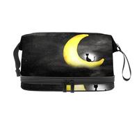 Beauty case a doppio strato con gatto nero seduto sulla luna notte, per donne e ragazze, borsa da viaggio per trucchi pratica borsa organizer con scomparto per pennelli, Multi, 27x15x14