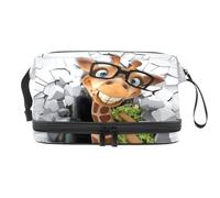 Beauty case a doppio strato con giraffa che fa capolino da Broken Wall per donne e ragazze, borsa da viaggio per trucchi pratica borsa organizer con scomparto per pennelli, Multi, 27x15x14