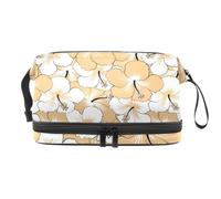 Beauty case a doppio strato con ibisco tropicale bianco e beige, per donne e ragazze, borsa da viaggio per trucchi pratica borsa organizer con scomparto per pennelli, Multi, 27x15x14 cm/10.6x5.9x5.5