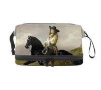 Beauty case a doppio strato con immagine di Lady Riding in a Dune Landscape per donne e ragazze, borsa da viaggio per trucchi pratica borsa organizer con scomparto per pennelli, Multi, 27x15x14