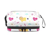 Beauty case a doppio strato con lama e leone, per donne e ragazze, trousse da viaggio per trucchi, pratica borsa organizer con scomparto per pennelli, Multi, 27x15x14 cm/10.6x5.9x5.5 in, Beauty case