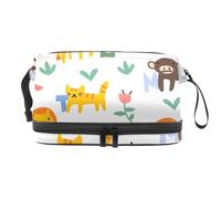 Beauty case a doppio strato con leone e gatto in stile cartone animato, per donne e ragazze, borsa da viaggio per trucchi, pratica borsa organizer con scomparto per pennelli, Multi, 27x15x14