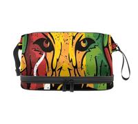 Beauty case a doppio strato con leone rasta, per donne e ragazze, borsa da viaggio per trucchi, pratica borsa organizer con scomparto per pennelli, Multi, 27x15x14 cm/10.6x5.9x5.5 in, Beauty case