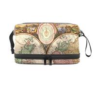 Beauty case a doppio strato con mappa del mondo artistico, per donne e ragazze, trousse da viaggio per trucchi, pratica borsa organizer con scomparto per pennelli, Multi, 27x15x14 cm/10.6x5.9x5.5 in,