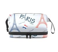 Beauty case a doppio strato con mappa della Francia e Torre di Parigi, per donne e ragazze, trousse da viaggio per trucchi, pratica borsa organizer con scomparto per pennelli, Multi, 27x15x14