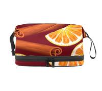 Beauty case a doppio strato con motivo a frutta arancione e spezie, per donne e ragazze, borsa da viaggio per trucchi, pratica borsa organizer con scomparto per pennelli, Multi, 27x15x14