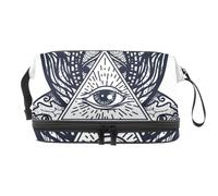 Beauty case a doppio strato con motivo a triangolo con occhio di loto, per donne e ragazze, borsa da viaggio per trucchi, pratica borsa organizer con scomparto per pennelli, Multi, 27x15x14