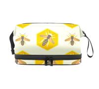 Beauty case a doppio strato con motivo api sul miele, per donne e ragazze, borsa da viaggio per trucchi, pratica borsa organizer con scomparto per pennelli, Multi, 27x15x14 cm/10.6x5.9x5.5 in, Beauty
