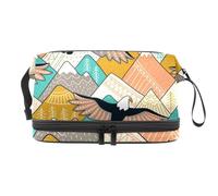 Beauty case a doppio strato con motivo aquile che volano sulle montagne, per donne e ragazze, borsa da viaggio per trucchi, pratica borsa organizer con scomparto per pennelli, Multi, 27x15x14