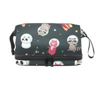 Beauty case a doppio strato con motivo astronauti e animali sullo spazio, per donne e ragazze, borsa da viaggio per trucchi, pratica borsa organizer con scomparto per pennelli, Multi, 27x15x14