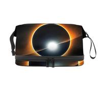 Beauty case a doppio strato con motivo "Eclissi solare" su sfondo nero, per donne e ragazze, trousse da viaggio per trucchi, pratica borsa organizer con scomparto per pennelli, Multi, 27x15x14