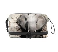 Beauty case a doppio strato con motivo elefante che attraversa il muro, per donne e ragazze, borsa da viaggio per trucchi, pratica borsa organizer con scomparto per pennelli, Multi, 27x15x14