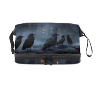 Beauty case a doppio strato con motivo gruppo di corvi sul castello, per donne e ragazze, borsa da viaggio per trucchi, pratica borsa organizer con scomparto per pennelli, Multi, 27x15x14