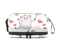 Beauty case a doppio strato con motivo principessa Piggy Piggy Piggy Ballet Crown Magic Pig per donne e ragazze, borsa da viaggio per trucchi pratica borsa organizer con scomparto per pennelli, Multi,