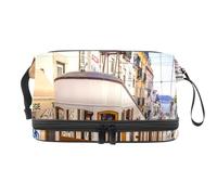 Beauty case a doppio strato con motivo treno cittadino, per donne e ragazze, borsa da viaggio per trucchi, pratica borsa organizer con scomparto per pennelli, Multi, 27x15x14 cm/10.6x5.9x5.5 in,