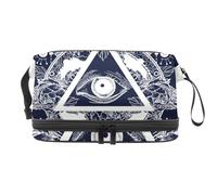 Beauty case a doppio strato con occhio che vede la piramide per donne e ragazze, borsa da viaggio per trucchi pratica borsa organizer con scomparto per pennelli, Multi, 27x15x14 cm/10.6x5.9x5.5 in,