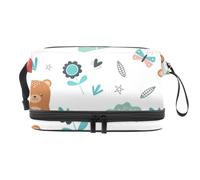 Beauty case a doppio strato con orsetto e farfalle, per donne e ragazze, borsa da viaggio per trucchi, pratica borsa organizer con scomparto per pennelli, Multi, 27x15x14 cm/10.6x5.9x5.5 in, Beauty