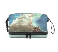 Beauty case a doppio strato con orso polare con bambino che guarda il cielo, per donne e ragazze, borsa da viaggio per trucchi pratica borsa organizer con scomparto per pennelli, Multi, 27x15x14