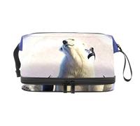 Beauty case a doppio strato con orso polare e pinguino nel ghiaccio, per donne e ragazze, borsa da viaggio per trucchi pratica borsa organizer con scomparto per pennelli, Multi, 27x15x14