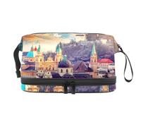 Beauty case a doppio strato con paesaggio della città delle Alpi di Mozart per donne e ragazze, borsa da viaggio per trucchi pratica borsa organizer con scomparto per pennelli, Multi, 27x15x14