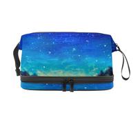 Beauty case a doppio strato con paesaggio notturno e cielo stellato riflesso sul lago, per donne e ragazze, borsa da viaggio per trucchi pratica borsa organizer con scomparto per pennelli, Multi,