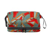 Beauty case a doppio strato con pesci con pinne e code rosse, per donne e ragazze, borsa da viaggio per trucchi pratica borsa organizer con scomparto per pennelli, Multi, 27x15x14 cm/10.6x5.9x5.5 in,
