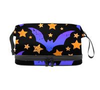 Beauty case a doppio strato con pipistrelli volanti e stelle, per donne e ragazze, trousse da viaggio per trucchi, pratica borsa organizer con scomparto per pennelli, Multi, 27x15x14 cm/10.6x5.9x5.5