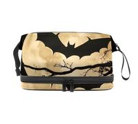 Beauty case a doppio strato con profilo di pipistrello nero sulla luna, per donne e ragazze, borsa da viaggio per trucchi pratica borsa organizer con scomparto per pennelli, Multi, 27x15x14