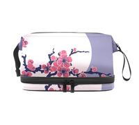 Beauty case a doppio strato con rami di ciliegio sotto la luna piena, per donne e ragazze, trousse da viaggio per trucchi, pratica borsa organizer con scomparto per pennelli, Multi, 27x15x14