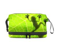 Beauty case a doppio strato con rana ombra sulla foglia, per donne e ragazze, trousse da viaggio per trucchi, pratica borsa organizer con scomparto per pennelli, Multi, 27x15x14 cm/10.6x5.9x5.5 in,